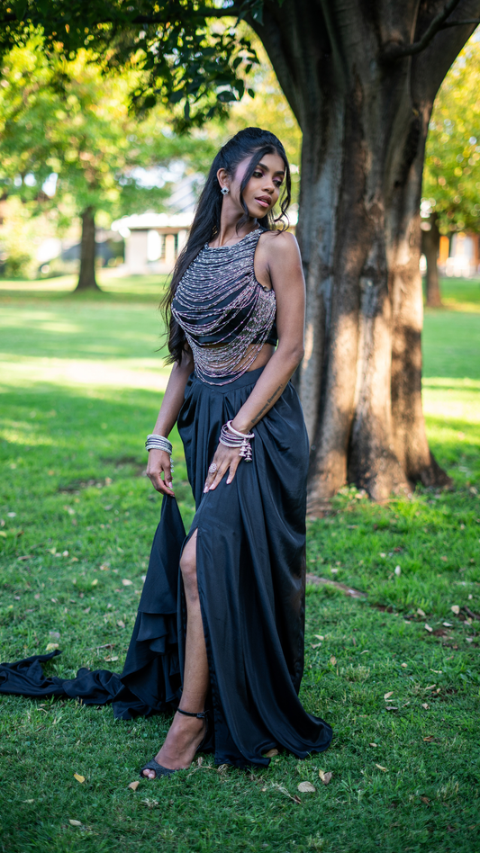 Black Beaded Outfits Set