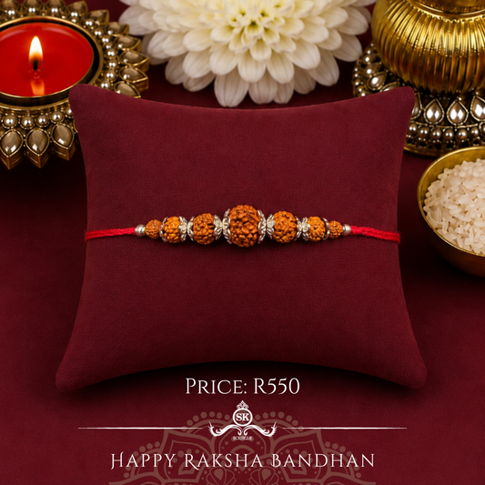 Rudraksh Sterling Silver Designer Rakhi