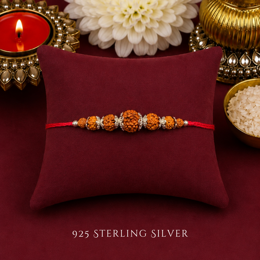 Rudraksh Sterling Silver Designer Rakhi