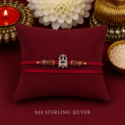 Knotted Mini Trishul with Rudraksh 925 Sterling Silver Designer Laxmi String