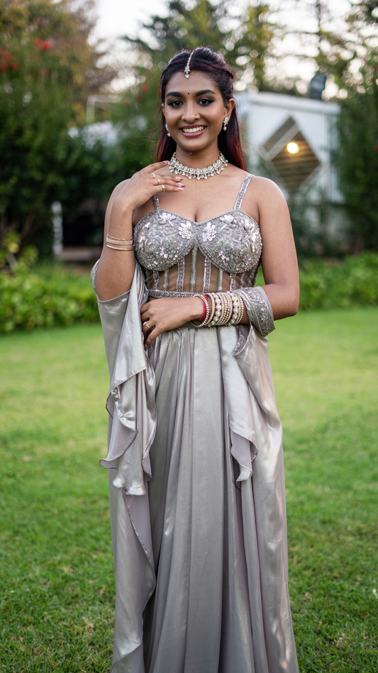 Grey Corset Cape Set
