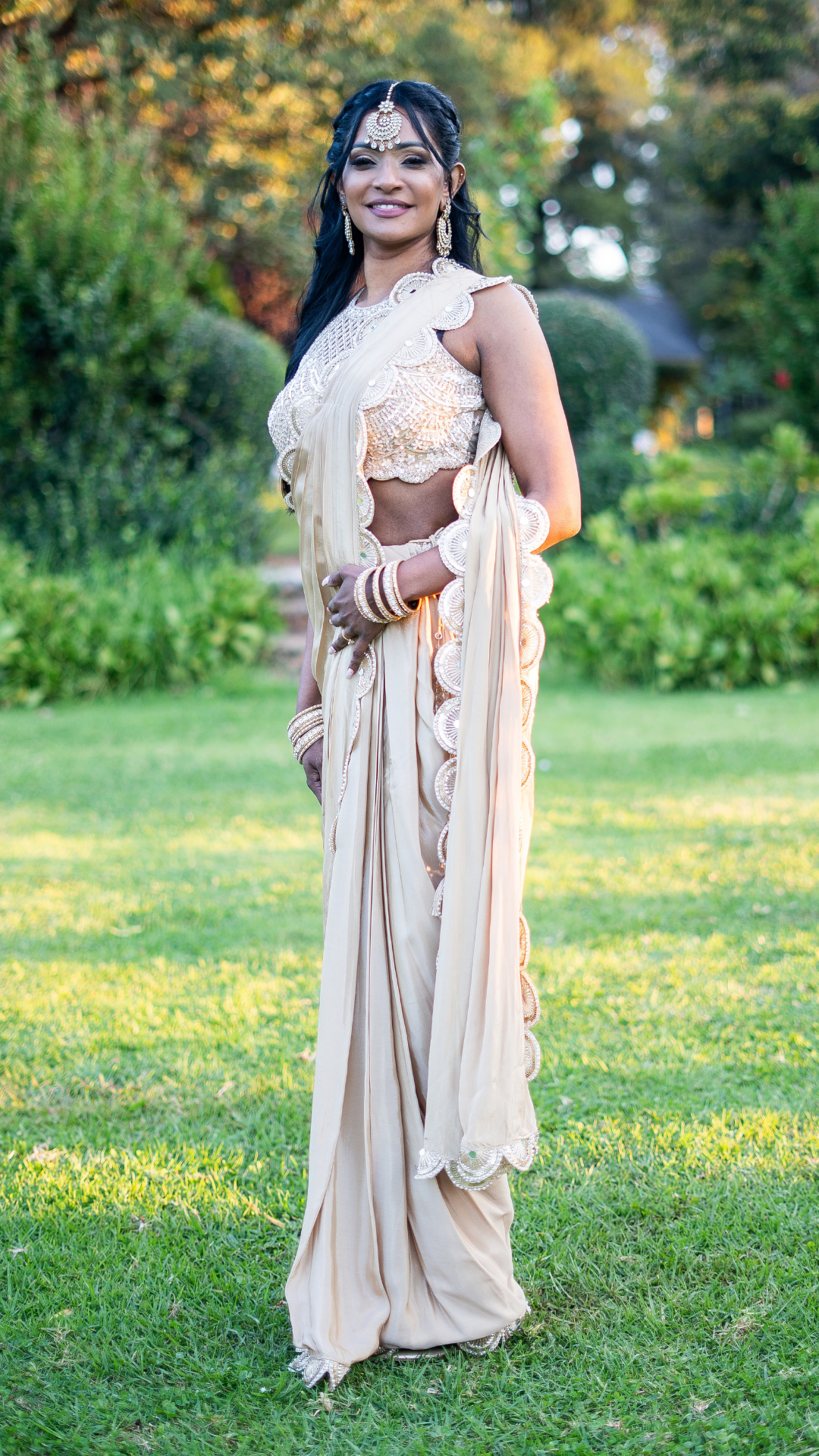 Cream Halter Draped Sari