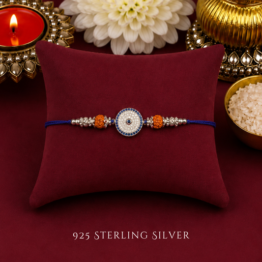 Evil Eye with Rudraksh 925 Sterling Silver Designer Rakhi
