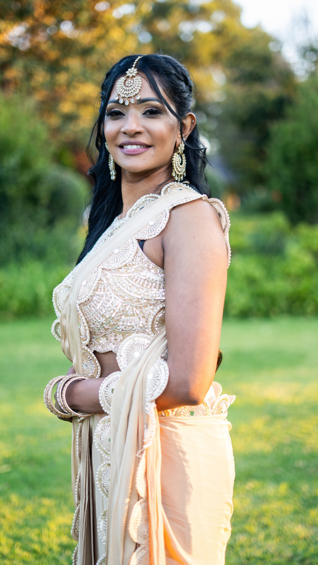 Cream Halter Draped Sari