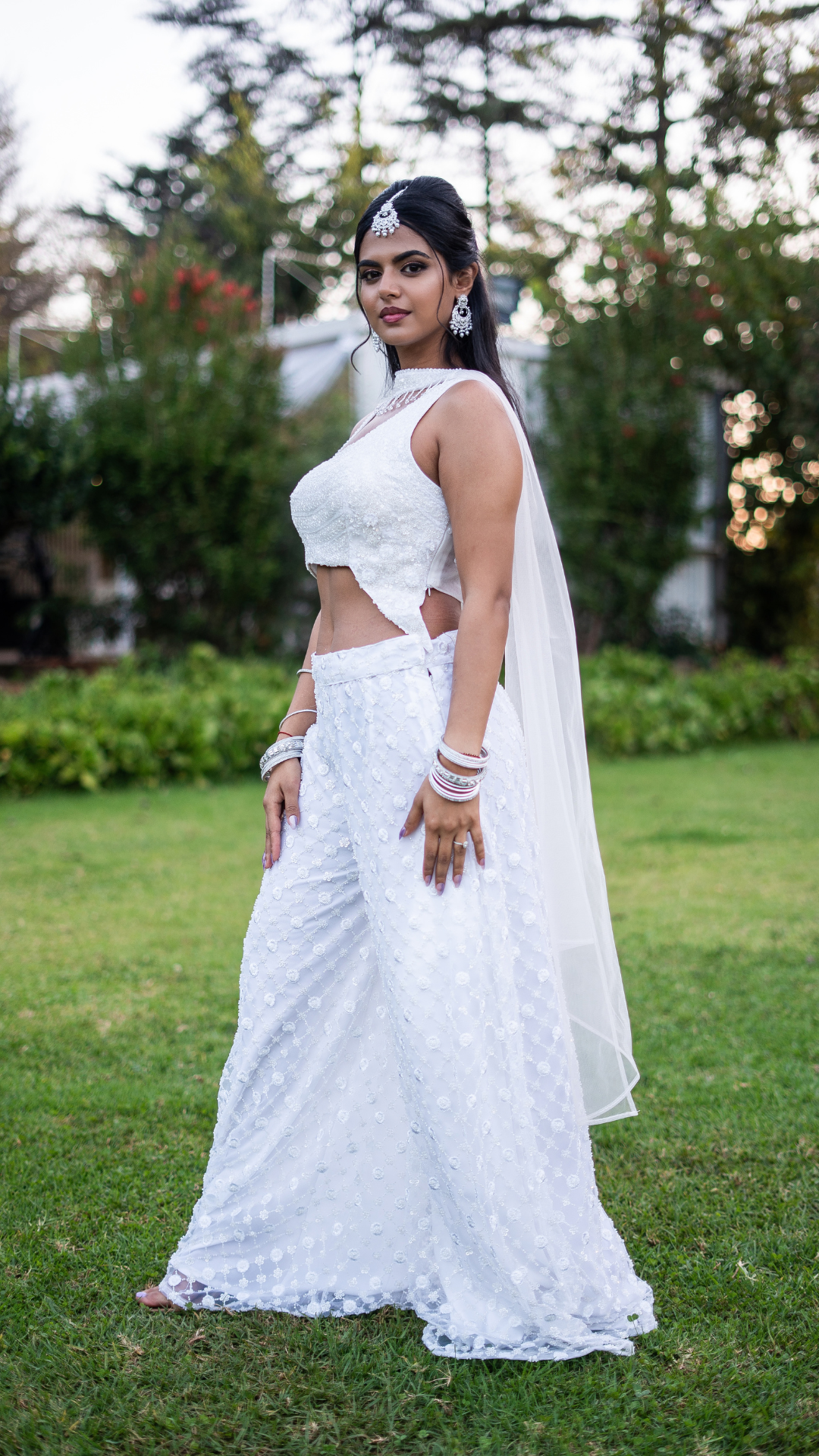 White Beaded Sharara Set
