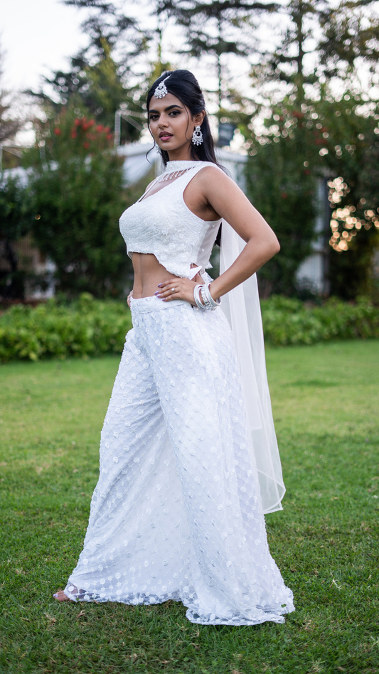 White Beaded Sharara Set