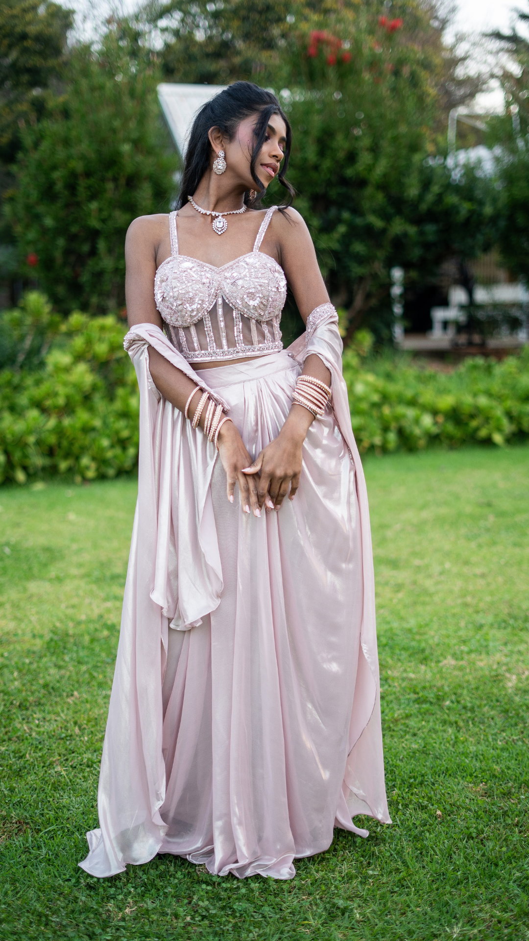 Pink Corset Cape Set