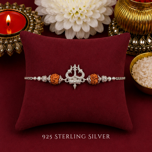 Trishul With Rudraksh 925 Sterling Silver Designer Bracelet