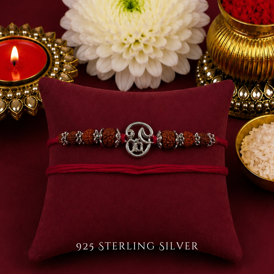 Plain Tamil Aum with Rudraksh 925 Sterling Silver Designer Laxmi String