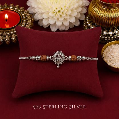Small Ganesha with Rudraksh Sterling Silver Designer Bracelet