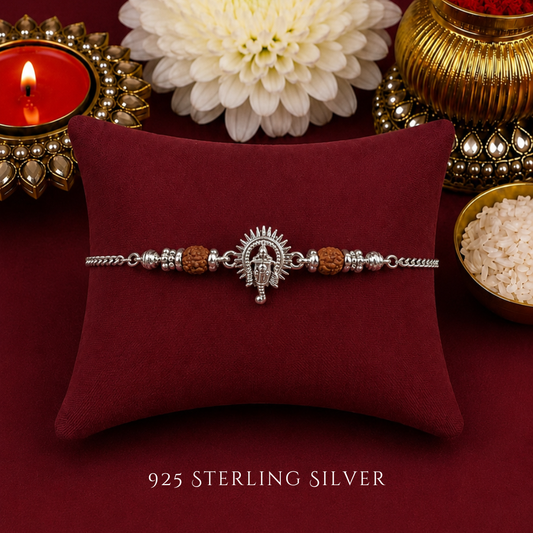 Small Ganesha with Rudraksh Sterling Silver Designer Bracelet