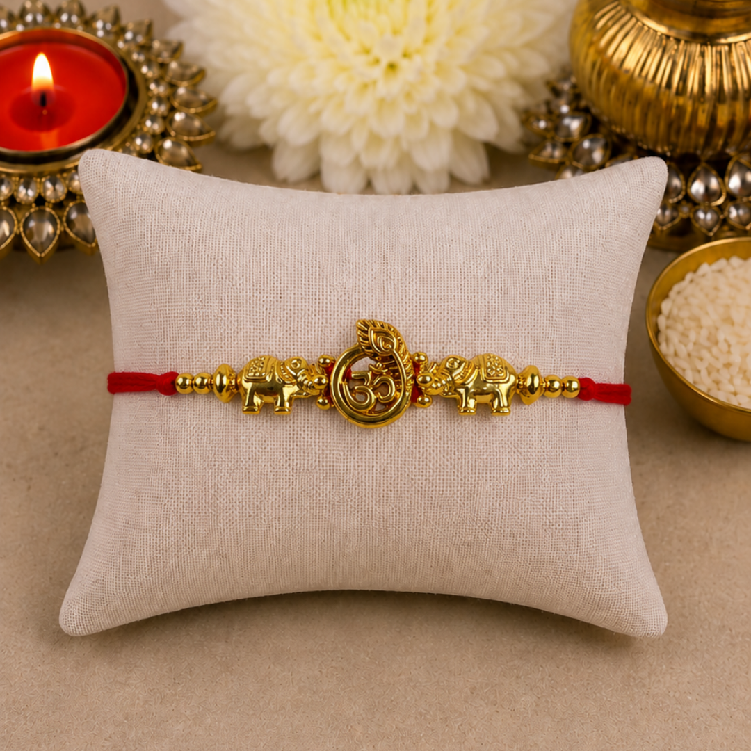 Aum with Peacock Feather Designer Rakhi
