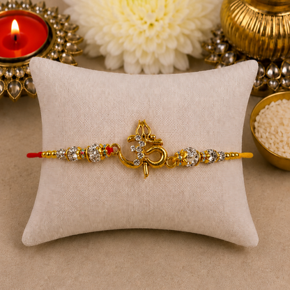 XL Aum & Trishul with Swarovski Beads Designer Rakhi