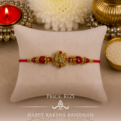 Cutout Aum with Red Swarovski Designer Rakhi