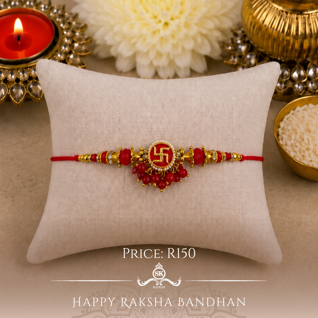 Red Jhumki Swastika Designer Rakhi