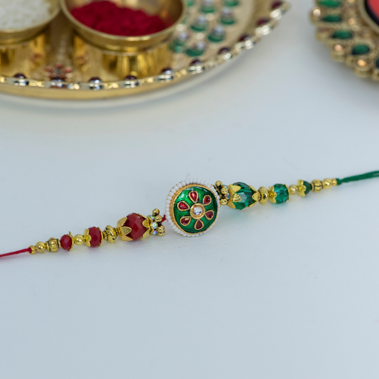 Red & Green Kundan Designer Rakhi