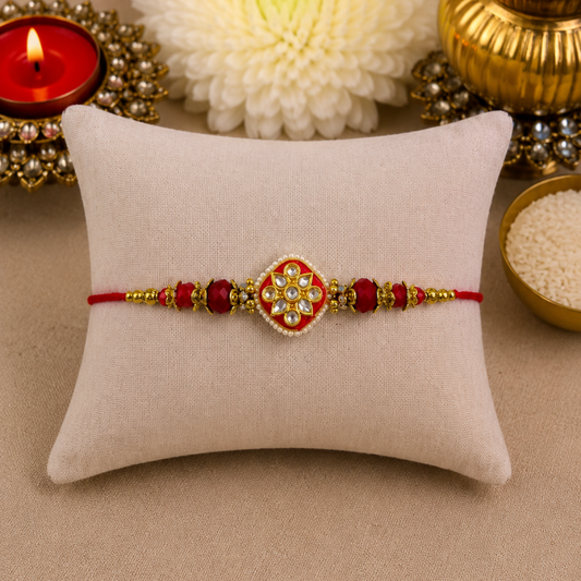 Red Kundan Designer Rakhi