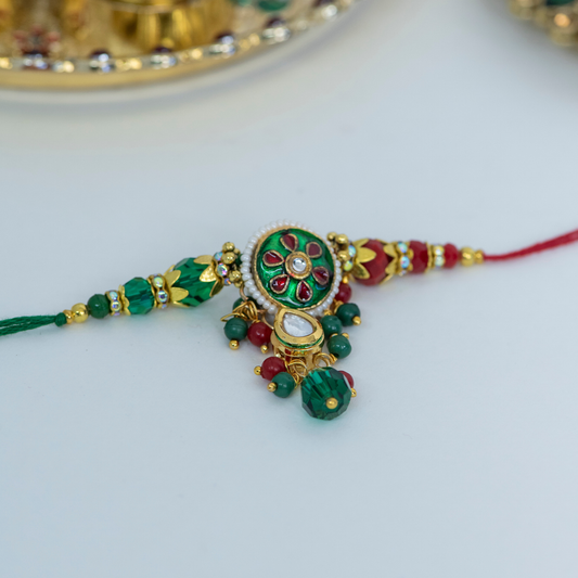 Red & Green Kundan Jhumki Designer Rakhi