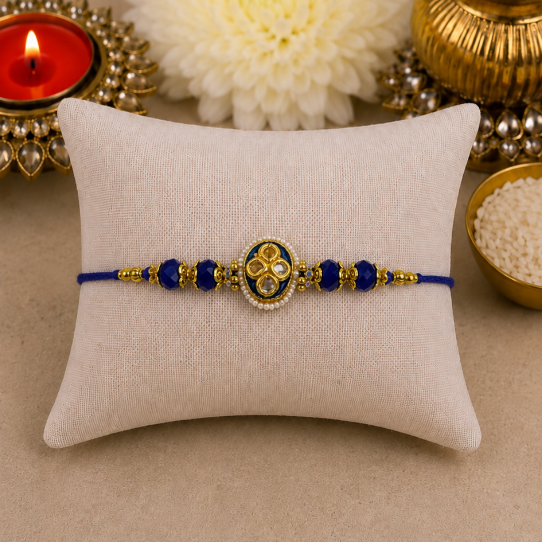 Blue Kundan Designer Rakhi