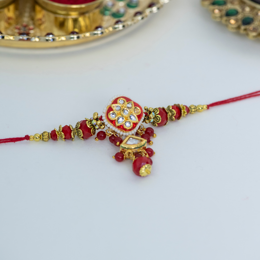 Red Kundan Jhumki Designer Rakhi