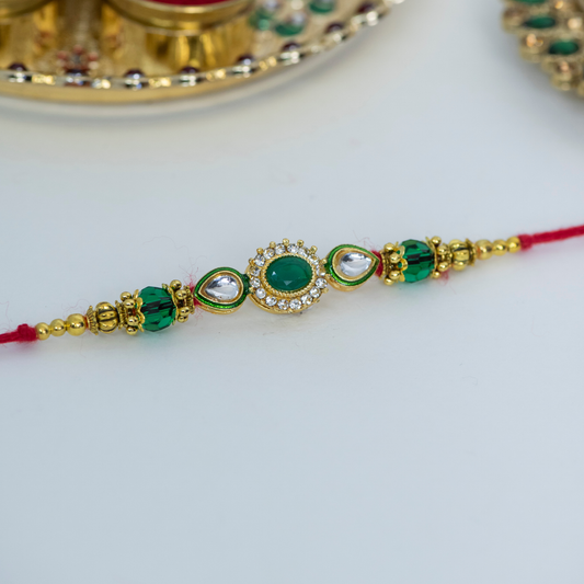 Green Kundan Designer Rakhi