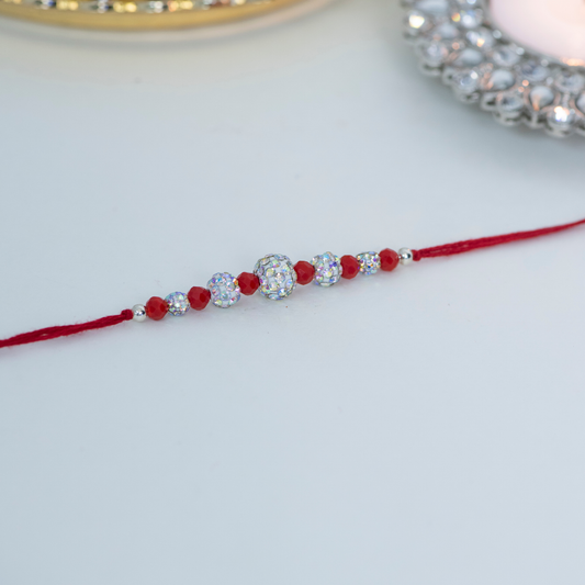 Rainbow & Red Swarovski Beaded Designer Rakhi