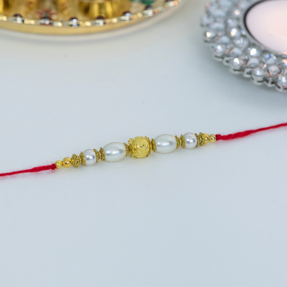 Pearl & Gold Beaded Designer Rakhi
