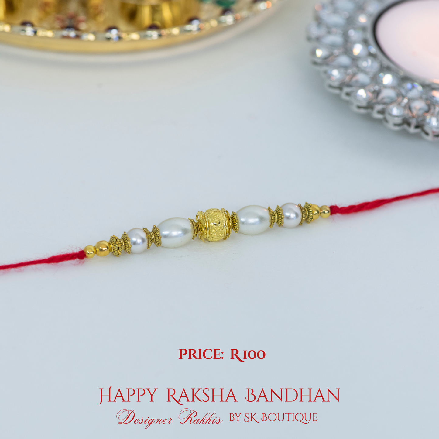 Pearl & Gold Beaded Designer Rakhi