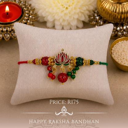 Red & Green Lotus Flower Jumkhi Rakhi
