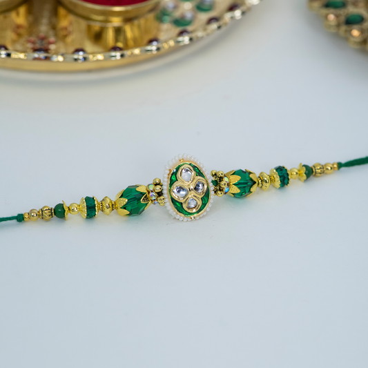 Green Kundan Designer Rakhi