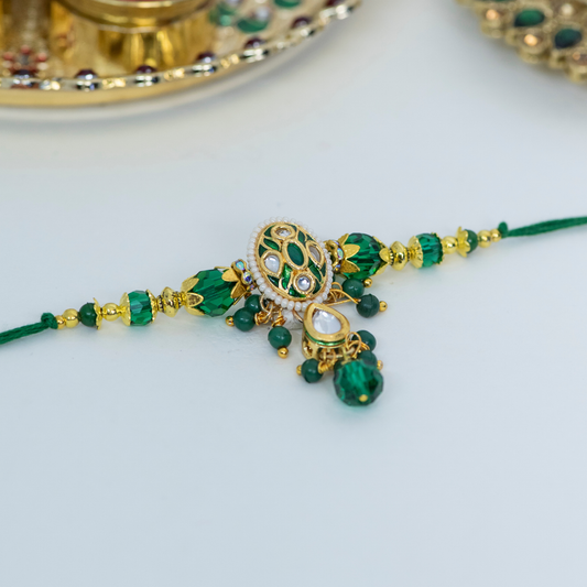 Green Kundan Jhumki Designer Rakhi