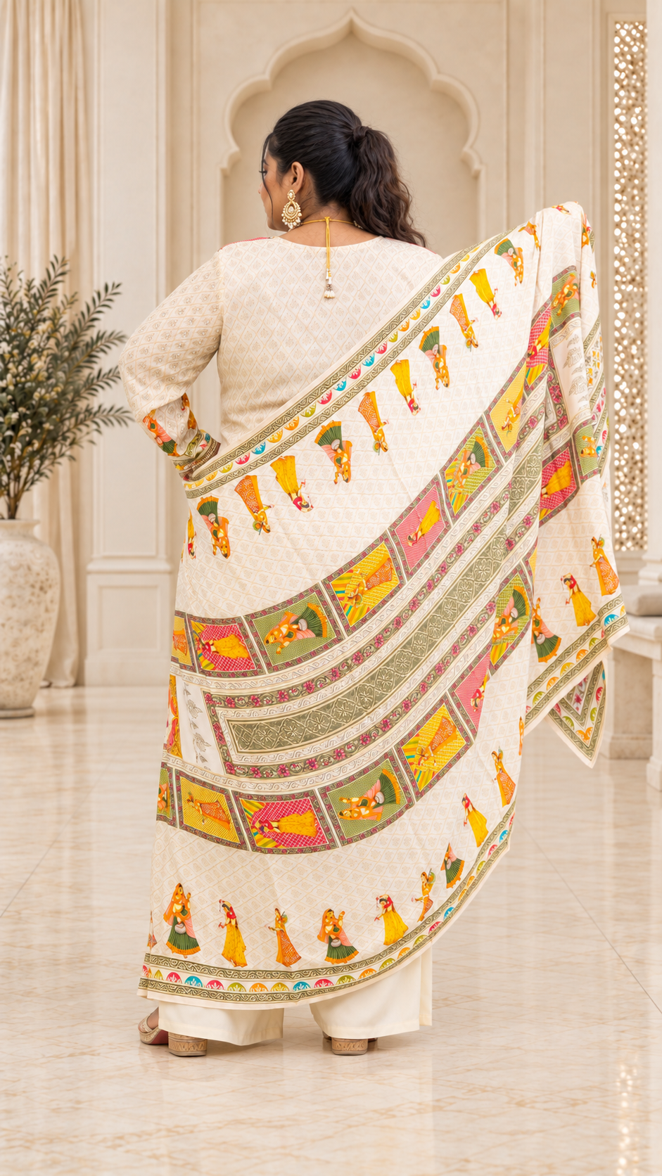 Cream Chinon Silk Punjabi Set