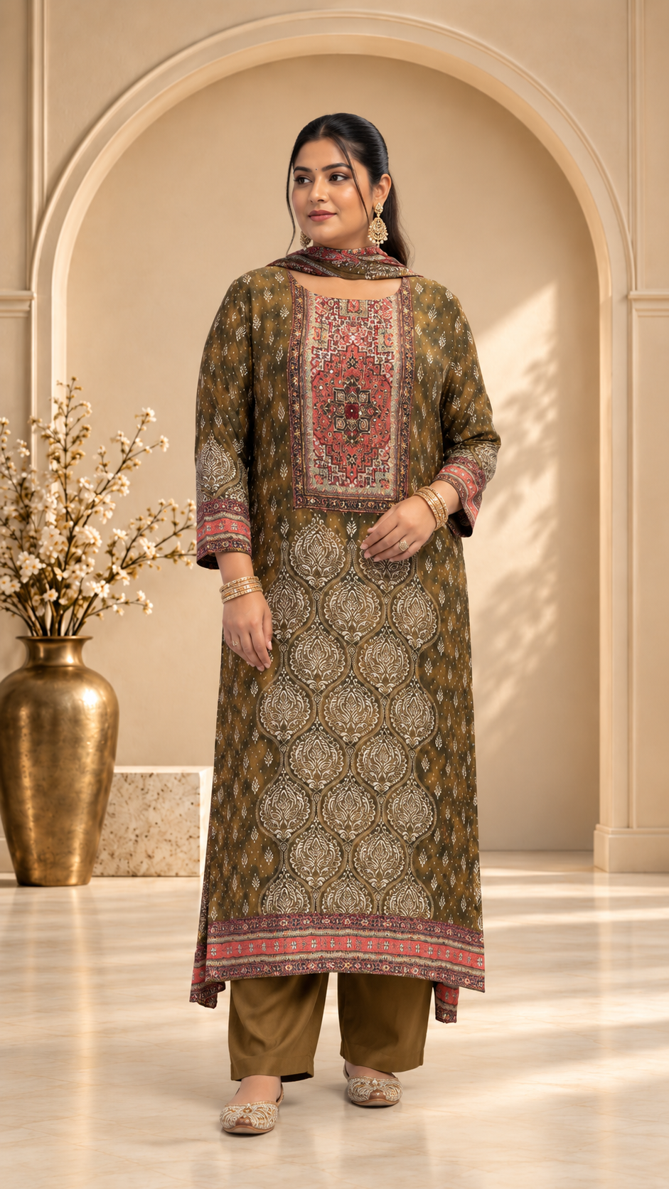 Olive Green Crepe Sharara Set