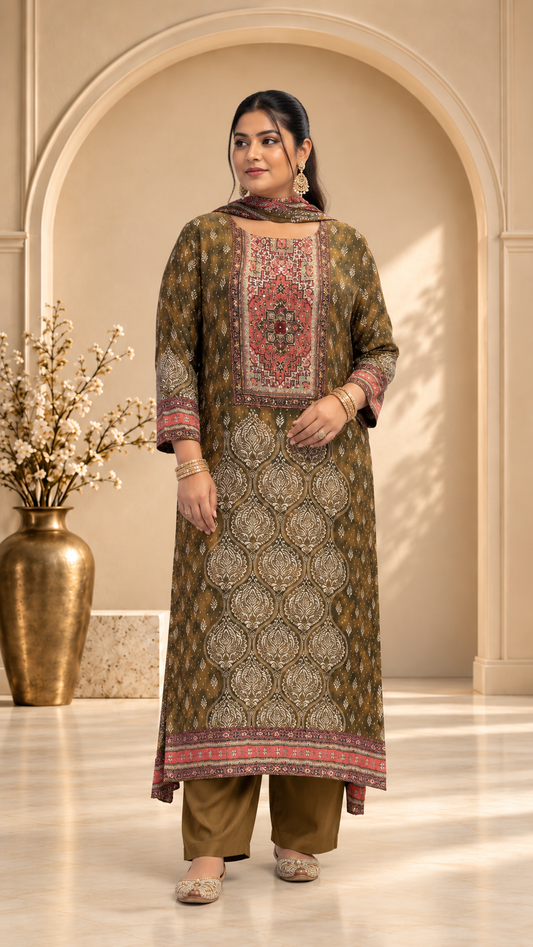 Olive Green Crepe Sharara Set