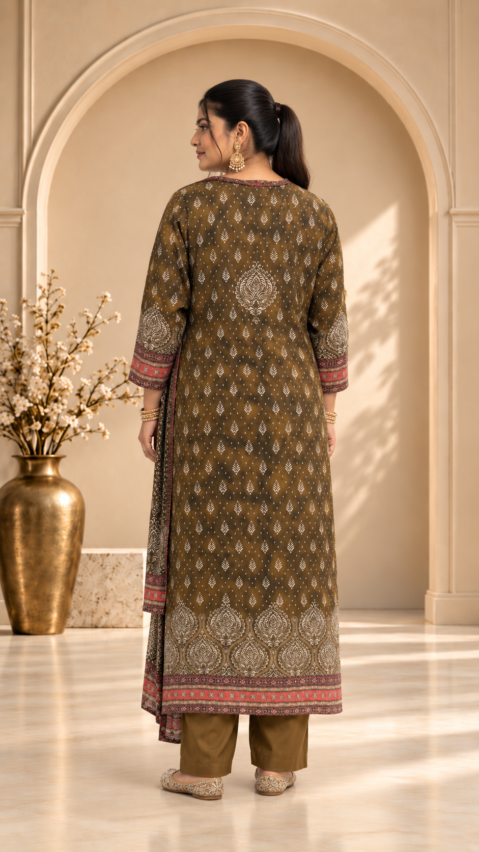 Olive Green Crepe Sharara Set