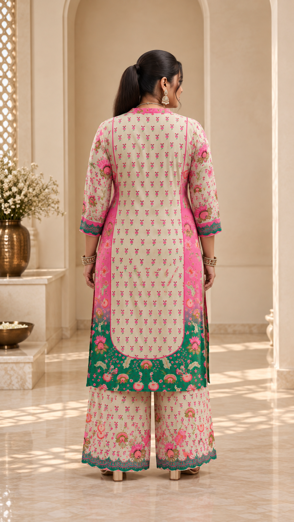 Colourful Printed Chinon Silk Punjabi Set