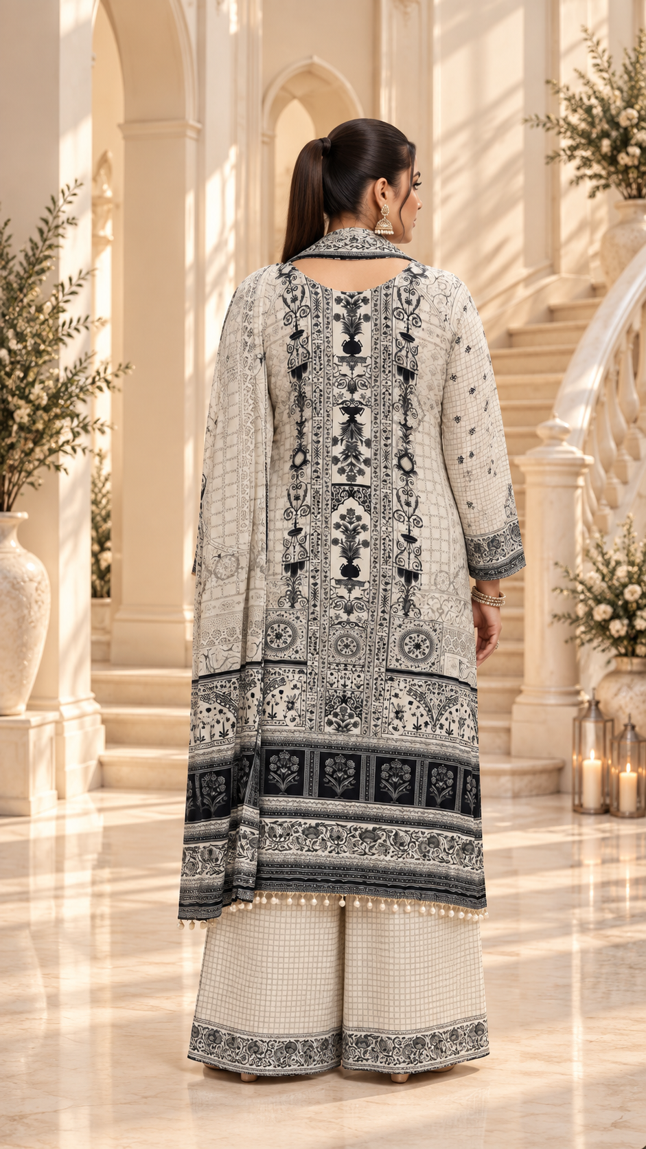 White & Black Soft Crepe Sharara Set