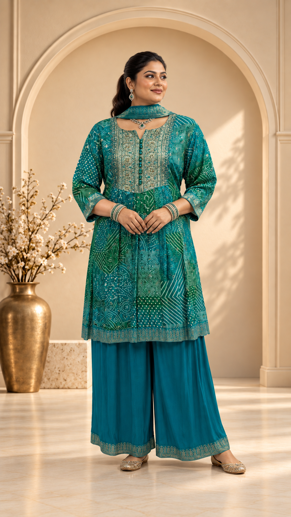 Blue Tie-Dyed Chinon Silk Punjabi Set