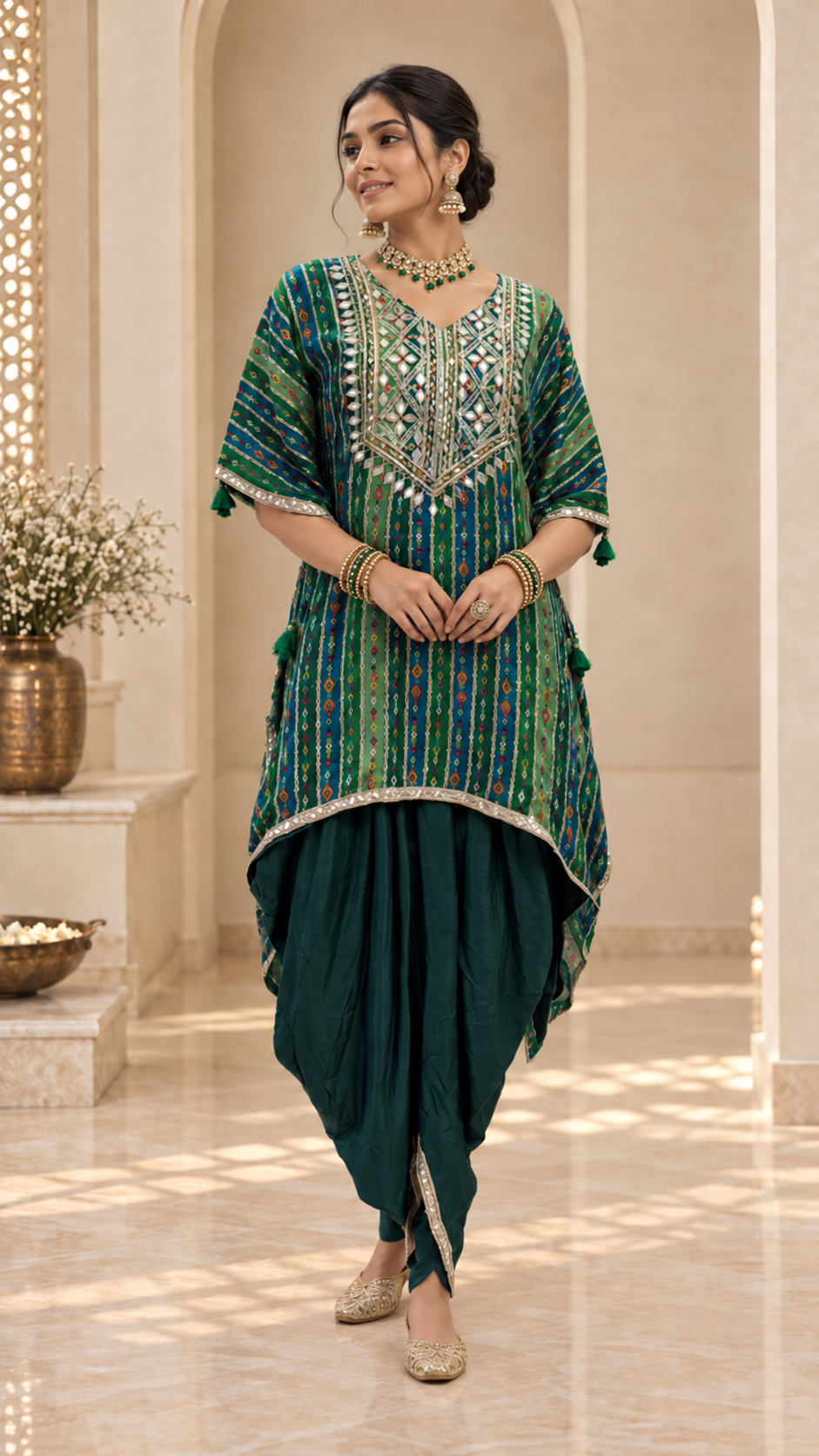 Green Georgette Dhoti Set