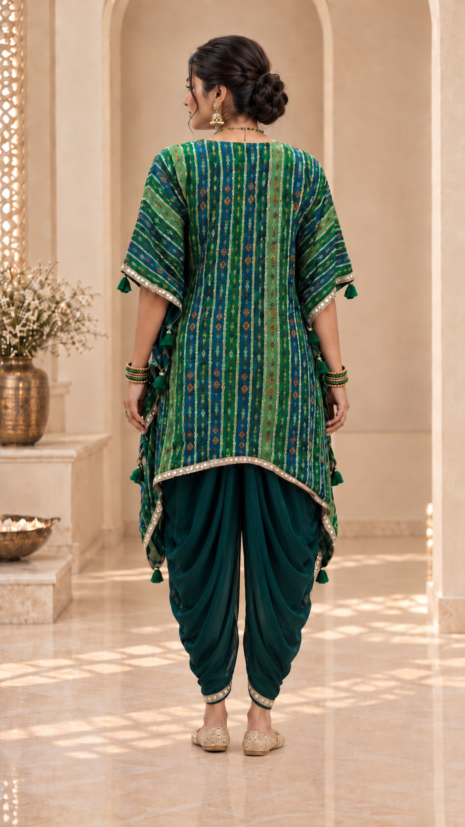Green Georgette Dhoti Set