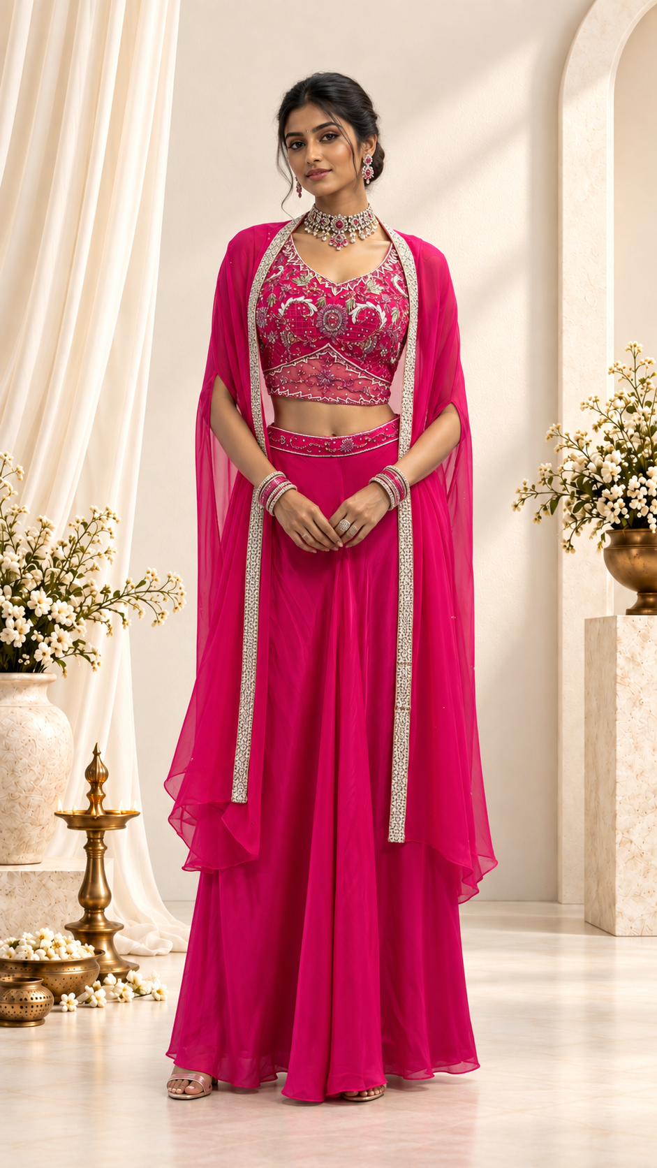 Series Pink with Bead Work Sharara Cape Sets
