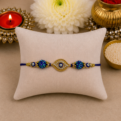 Gold Evil Eye Rakhi with Swarovski's Designer Rakhi