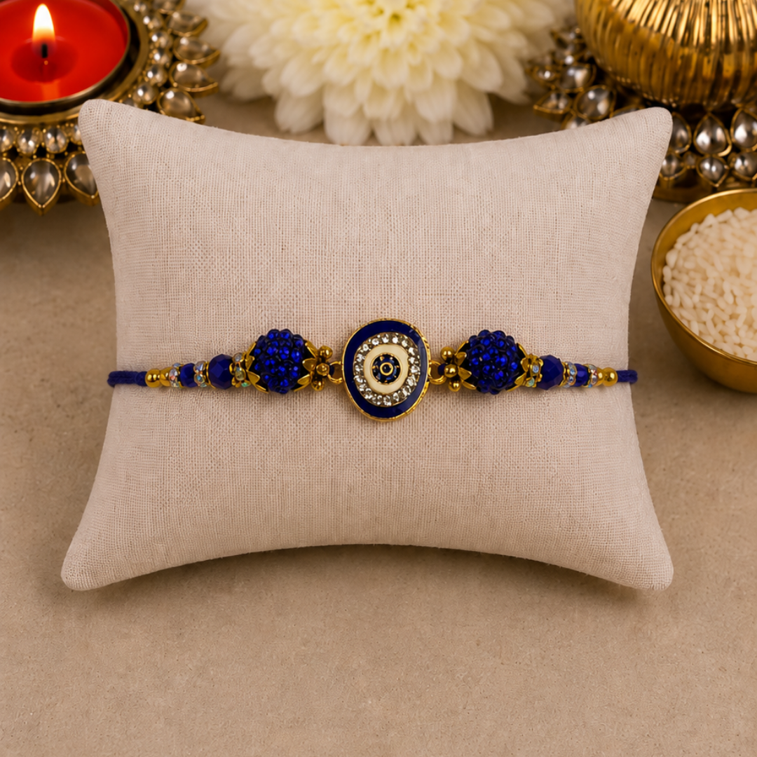 Dark Blue Swarovski Evil Eye Designer Rakhi