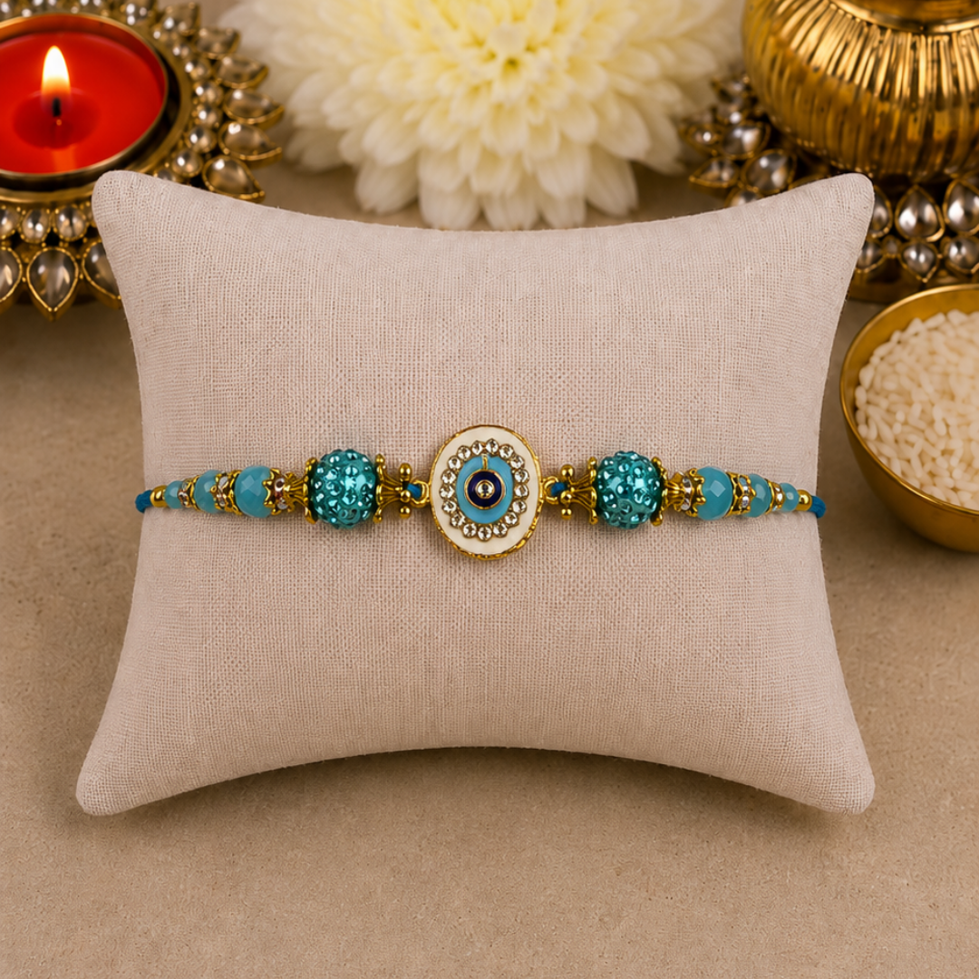 Light Blue Swarovski Evil Eye Designer Rakhi