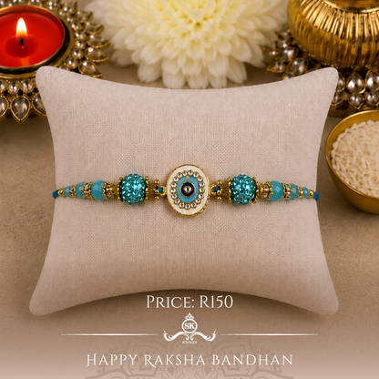 Light Blue Swarovski Evil Eye Designer Rakhi