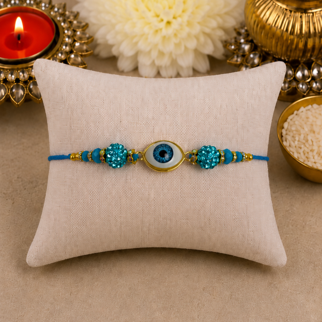 Light Blue Swarovski Evil Eye Designer Rakhi