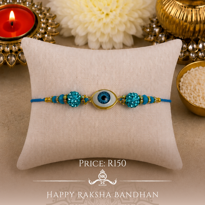 Light Blue Swarovski Evil Eye Designer Rakhi