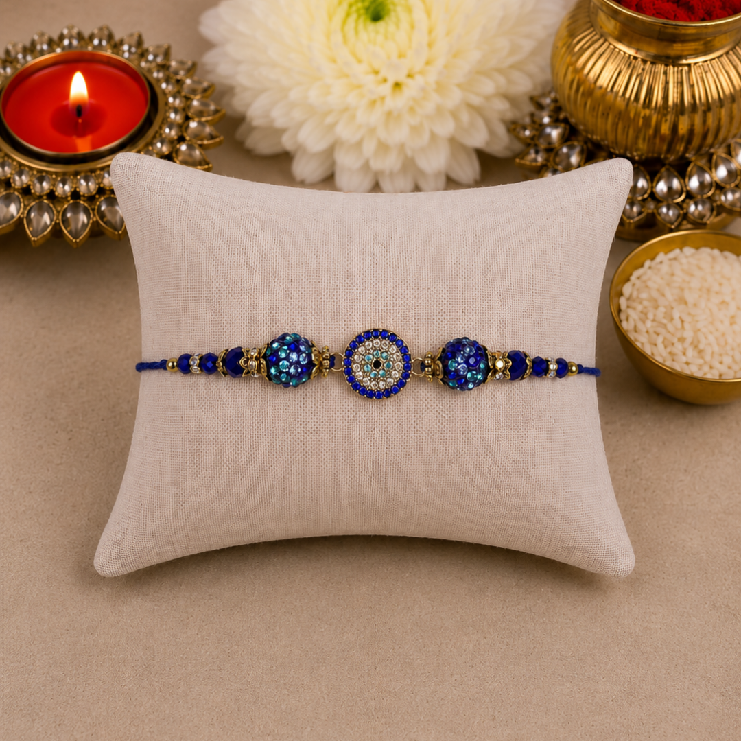 Mixed Swarovski Gold Evil Eye Designer Rakhi