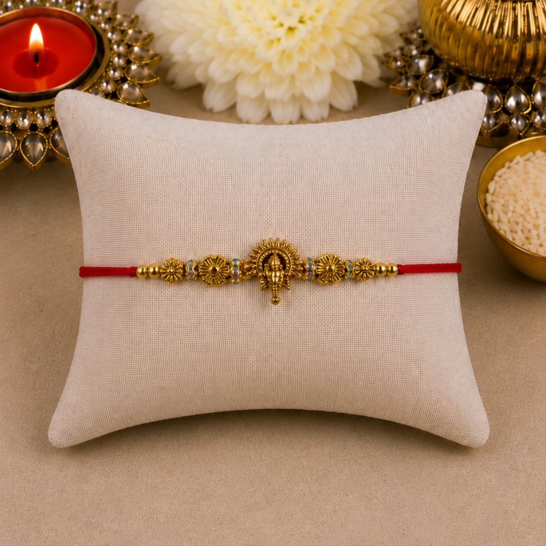 Gold Floral Ganesha Designer Rakhi