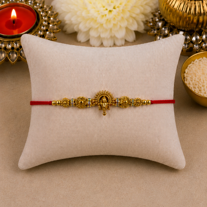 Gold Floral Ganesha Designer Rakhi